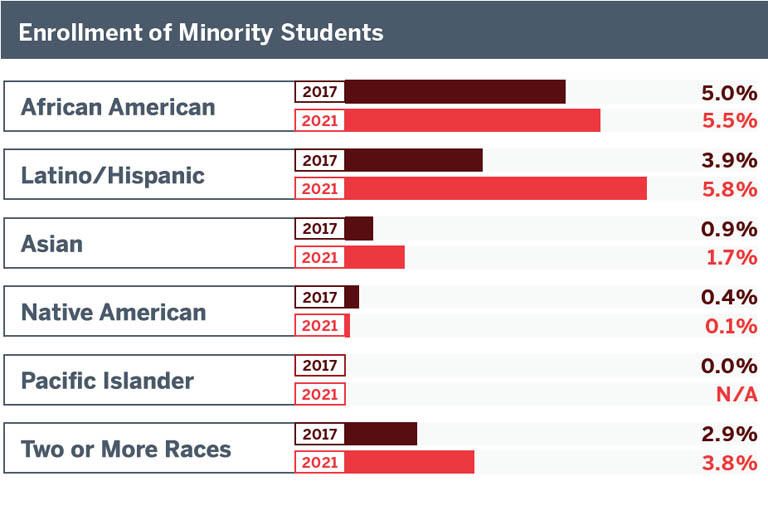 Bar chart break down of minority student enrollment at IUE